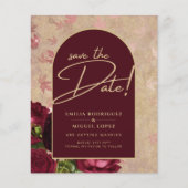 日付を保存Burgundyバラ赤ヴィンテージフローラ (正面)