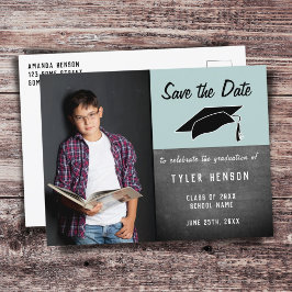日付を保存Chalkboard少年の写真卒業 案内ポストカード