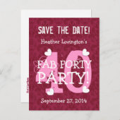 日付を保存FAB 40誕生日パーティーV09ワインレッド 案内ポストカード (正面/裏面)