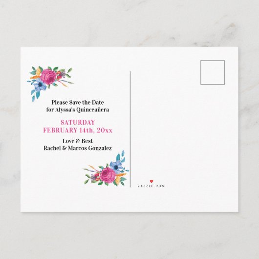 日付を保存Fiesta花ホワイトとフローラ 案内ポストカード (裏面)