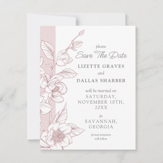 日付を保存Magnolia赤面南結婚のカード 招待状 (正面)