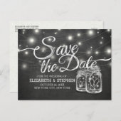 日付を保存Mason Jar String Lights Chalkboard 案内ポストカード (正面/裏面)