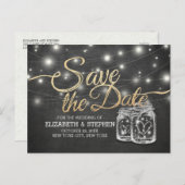 日付を保存Mason Jar String Lights Chalkboard 案内ポストカード (正面/裏面)