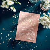 日付を保存Mason Jars & String Lightsバラ金ゴールド セーブザデート