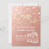 日付を保存Mason Jars & String Lightsバラ金ゴールド セーブザデート (正面)