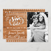 日付を保存Oak Woodフォト素朴招待状 セーブザデート (正面/裏面)