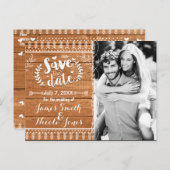 日付を保存Oak Woodフォト素朴招待状 案内ポストカード (正面/裏面)