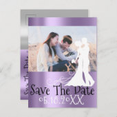 日付を保存Photo Doodle婚約グレーバイオレット 案内ポストカード (正面/裏面)