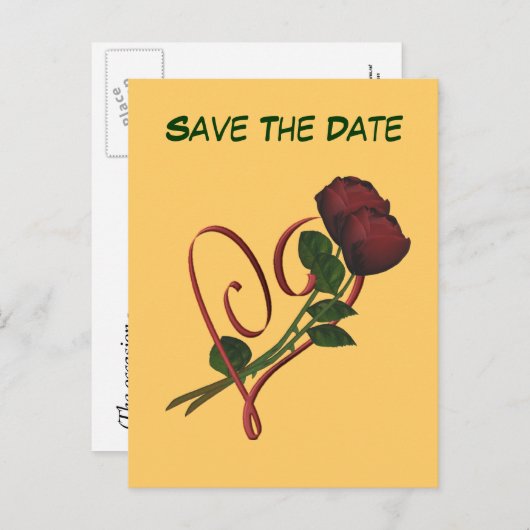 日付を保存Red Rosesハート花はがき 案内ポストカード (正面/裏面)