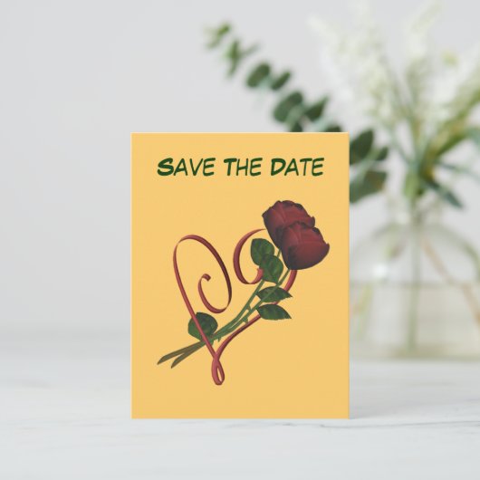 日付を保存Red Rosesハート花はがき 案内ポストカード (スタンド正面)