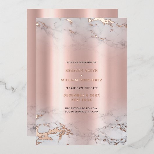 日付を保存Rosegold大理石のホイル実在カード 箔シーズンカード (正面/裏面)