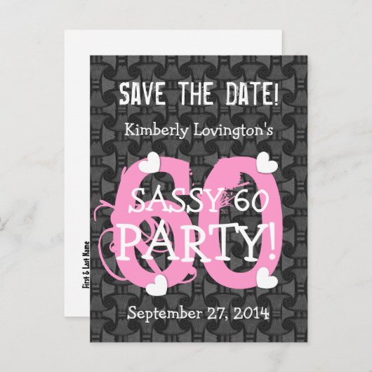 日付を保存SASSY 60誕生日パーティーV06A PINK 案内ポストカード (正面/裏面)