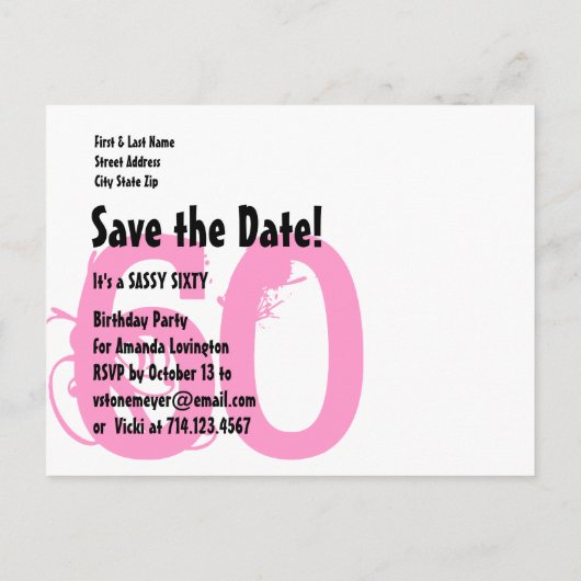 日付を保存SASSY 60誕生日パーティーV06A PINK 案内ポストカード (裏面)
