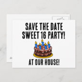 日付を保存SWEET 16バースデーパーティ招待状 案内ポストカード (正面/裏面)