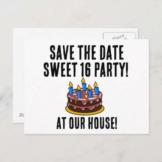日付を保存SWEET 16バースデーパーティ招待状 案内ポストカード (正面/裏面)
