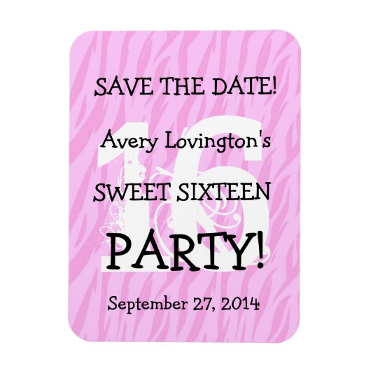 日付を保存Sweet 16誕生日V05 PINK ZEBRA マグネット (縦)