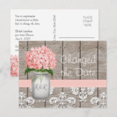 日付を変更したイニシャル ピンク ハイドランジア メイソンジャー ポストカード (正面/裏面)