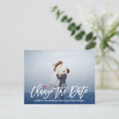 日付を変更する書道グリッター青い写真 案内ポストカード (スタンド正面)