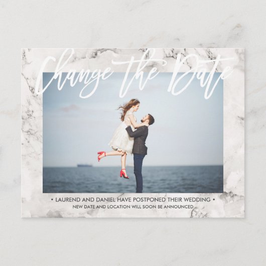 日付を変更する白大理石の書道写真 案内ポストカード (正面)