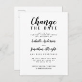 日付を変更する白黒の延期結婚日 インビテーションポストカード (正面/裏面)
