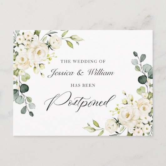 日付を変更 エレガント ユーカリ 白いバラ ポストカード (正面)