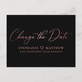 日付を変更 エレガント ローズゴールド スクリプト ブラック 案内ポストカード