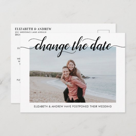 日付を変更 現代のエレガントなタイポグラフィーの写真 案内ポストカード (正面/裏面)