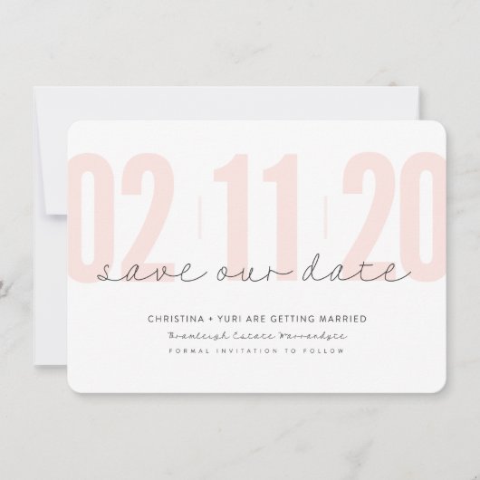 日付を大きな数モダンのピンク色の黒で保存 招待状 (正面)