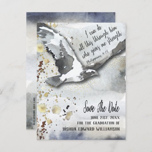 日付を感動的守るキリスト教の卒業 案内ポストカード (正面/裏面)