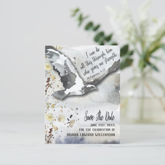 日付を感動的守るキリスト教の卒業 案内ポストカード (スタンド正面)