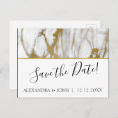 日付を白大理石と金ゴールドで保エレガント存 ポストカード (正面/裏面)