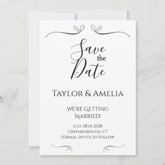 日付を白黒モダンで保存する セーブザデート (正面)