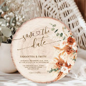 日付を素朴保存するラウンドウッドカットグレインカード 招待状