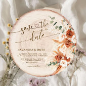 日付を素朴保存するラウンドウッドカットグレインカード 招待状