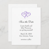 日付を紫色のハートシンプルで保存する セーブザデート (正面/裏面)