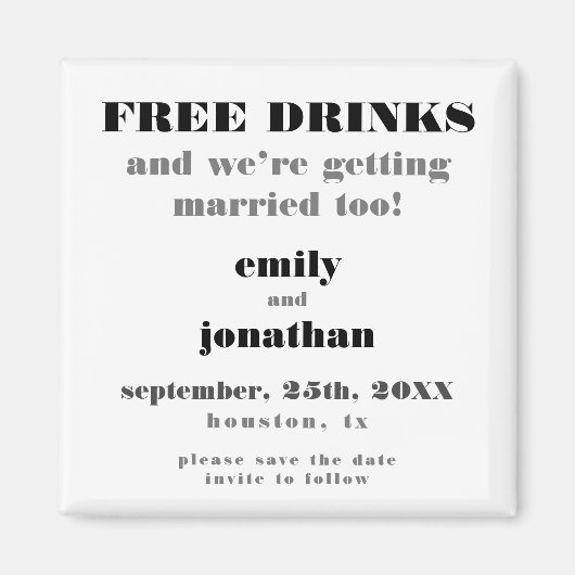 日付を結婚した保存すおもしろいる無料ドリンク マグネット (正面)