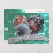 日付を結婚ハート枠+写真で保存 ポストカード (正面/裏面)