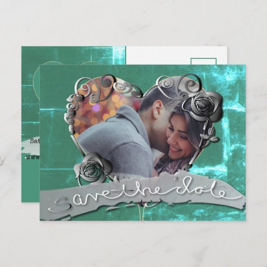 日付を結婚ハート枠+写真で保存 ポストカード (正面/裏面)