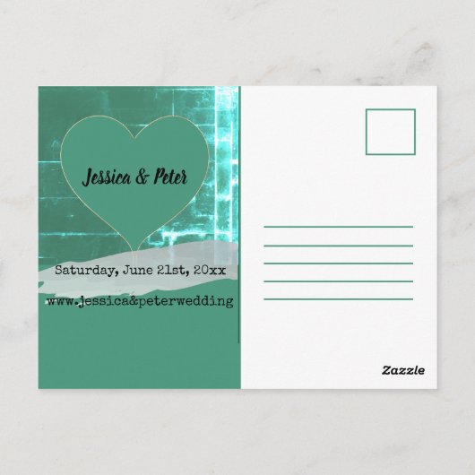 日付を結婚ハート枠+写真で保存 ポストカード (裏面)