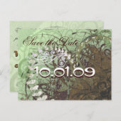 日付を緑と茶色のハートで保存カスタマイズ- 案内ポストカード (正面/裏面)