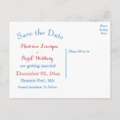 日付を航海の保存ライトハウスレッドブルー結婚ズ 案内ポストカード (裏面)