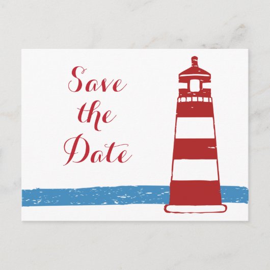 日付を航海の保存ライトハウスレッドブルー結婚ズ 案内ポストカード (正面)