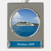 日付を記入されるカリブのなカスタムの自由 シルバープレートバナーオーナメント (正面)