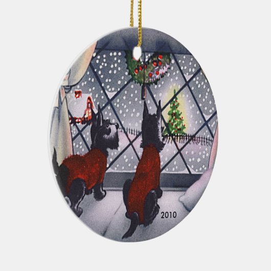 日付を記入されるヴィンテージのクリスマスのスコッチテリアの子犬のカスタム セラミックオーナメント (右)