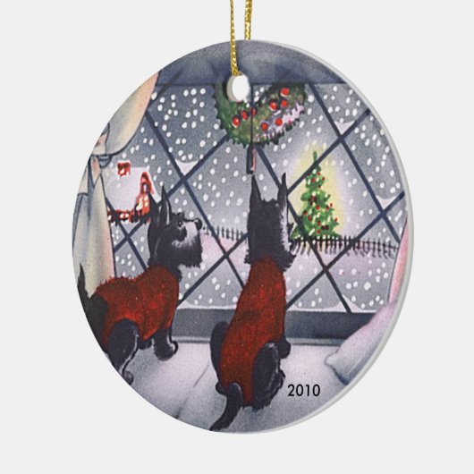 日付を記入されるヴィンテージのクリスマスのスコッチテリアの子犬のカスタム セラミックオーナメント