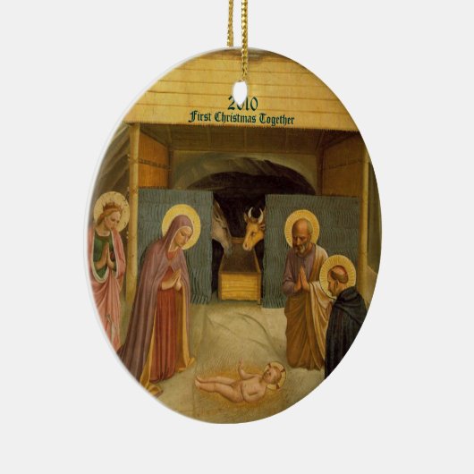 日付を記入される出生のファインアートの宗教カスタム セラミックオーナメント (右)