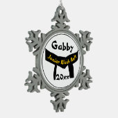 日付を記入される武道の後輩の黒帯 スノーフレークピューターオーナメント (左)