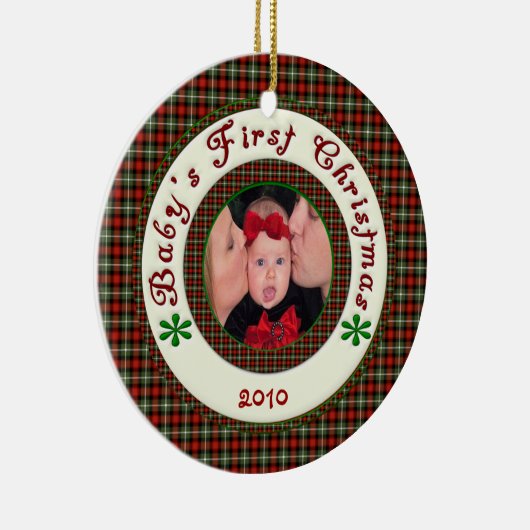 日付を記入されるBabysの初めてのクリスマスのカスタムな写真 セラミックオーナメント (右)