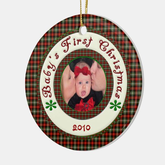 日付を記入されるBabysの初めてのクリスマスのカスタムな写真 セラミックオーナメント (左)
