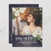 日付を遅延エレガントな結婚延期の写真 案内ポストカード (正面/裏面)